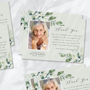 Eucalyptus Calligraphy Photo Funeral Memorial Thank You Card