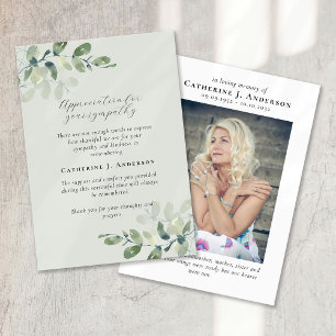 Eucalyptus Calligraphy Photo Sympathy Funeral Thank You Card