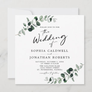 Eucalyptus Calligraphy QR Code Square Wedding Invitation