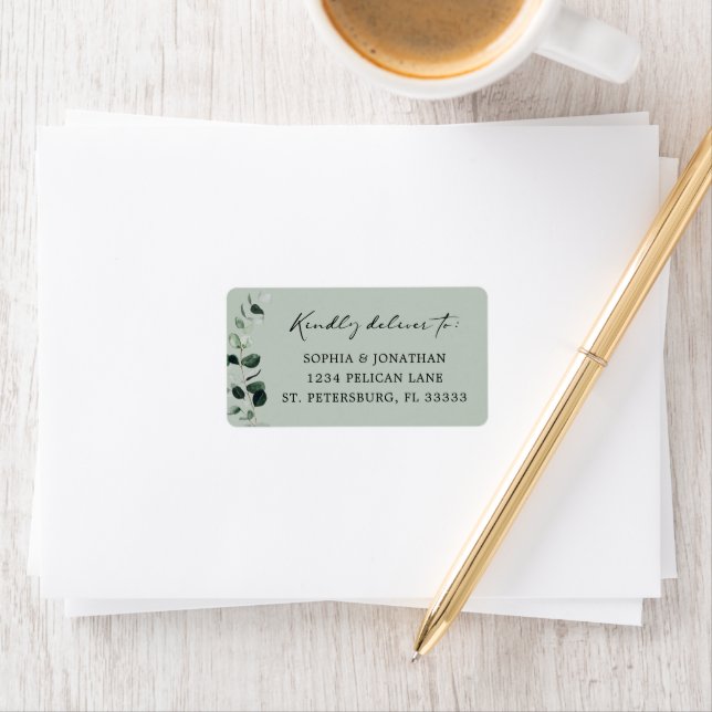 Eucalyptus Calligraphy Sage Wedding RSVP Mailing Label (Insitu)