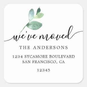 Eucalyptus Calligraphy We’ve Moved New Address Square Sticker
