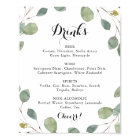 Eucalyptus Calligraphy Wedding Drinks Menu Sign