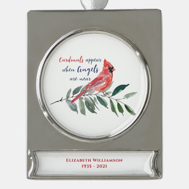 Eucalyptus Cardina Keepsake Memorial Silver Plated Banner Ornament (Front)
