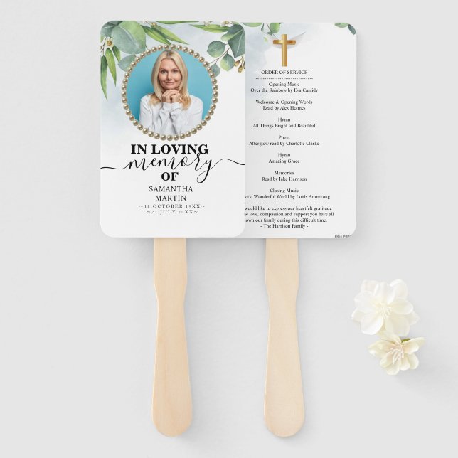 Eucalyptus Celebration of Life Hand Fan (Front and Back)
