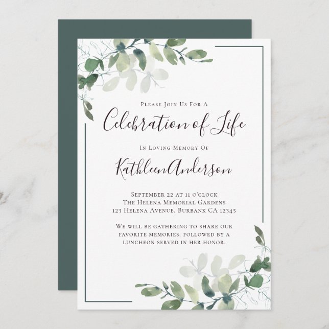 Eucalyptus Celebration of Life Invitation (Front/Back)