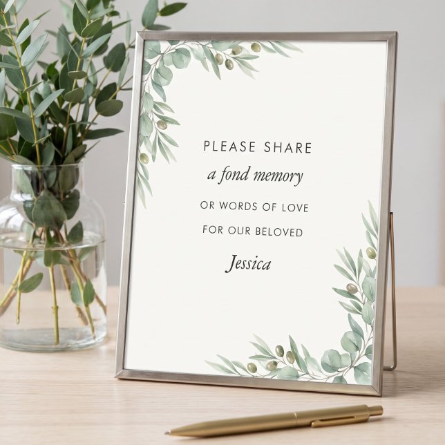 Eucalyptus Celebration of Life Share a Memory Poster (Share a memory table sign  from the Eucalyptus Celebration of Life collection by Darling & May)