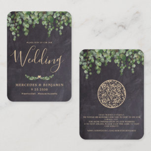 Eucalyptus Chalkboard QR Code Wedding Invitation