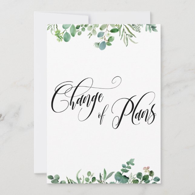 Eucalyptus Change of Plans 3 Postponed Wedding Invitation (Front)