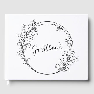 Eucalyptus circle wreath, simple line art style guest book