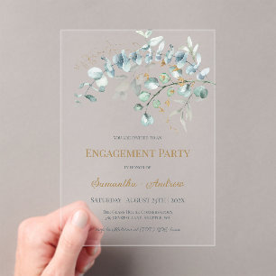 Eucalyptus Clear Acrylic Engagement Invitation