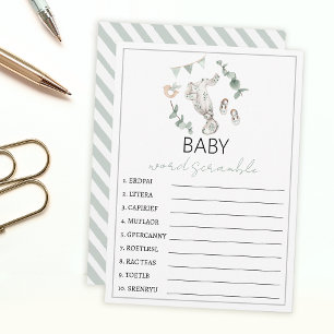 Eucalyptus clothes baby boy shower word scramble advice card