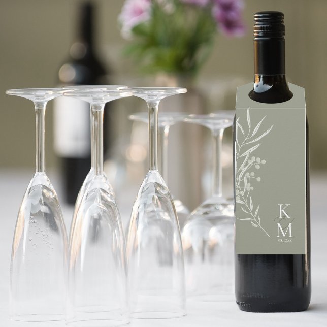 Eucalyptus Colour Tones Wedding Green2 ID901 Bottle Tag (Wine Bottle In Situ)