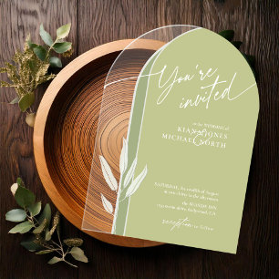 Eucalyptus Colour Tones Wedding Green ID901 Acrylic Invitations