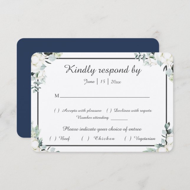 Eucalyptus Cotton | Felt Ecru Wedding RSVP Card (Front/Back)