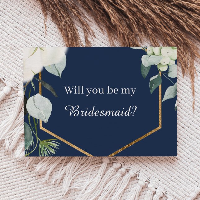 Eucalyptus Cotton Navy Modern Bridesmaid Proposal Invitation (Creator Uploaded)
