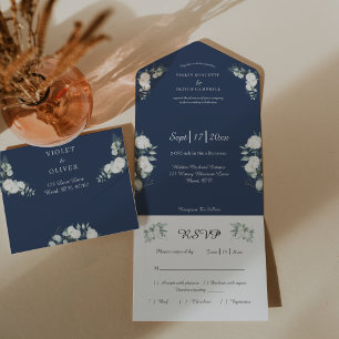 Eucalyptus Cotton Navy Modern v2 All In One Invitation