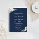 Eucalyptus Cotton Navy Modern v2 Engagement Party Invitation<br><div class="desc">This eucalyptus cotton navy modern v2 engagement party invitation is perfect for your modern wedding. This design features eucalyptus greenery with white cotton fluffs on a dark navy blue background and white calligraphy script in a modern classic traditional layout. Please feel free to reach out to us with any questions...</div>