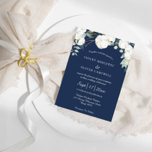 Eucalyptus Cotton Navy Modern v3 Wedding Invitation