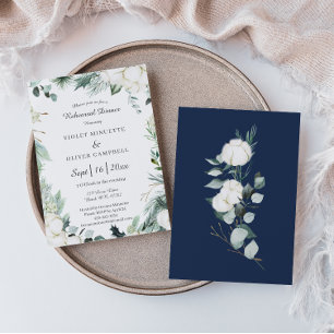 Eucalyptus Cotton   White Modern Rehearsal Dinner Invitation