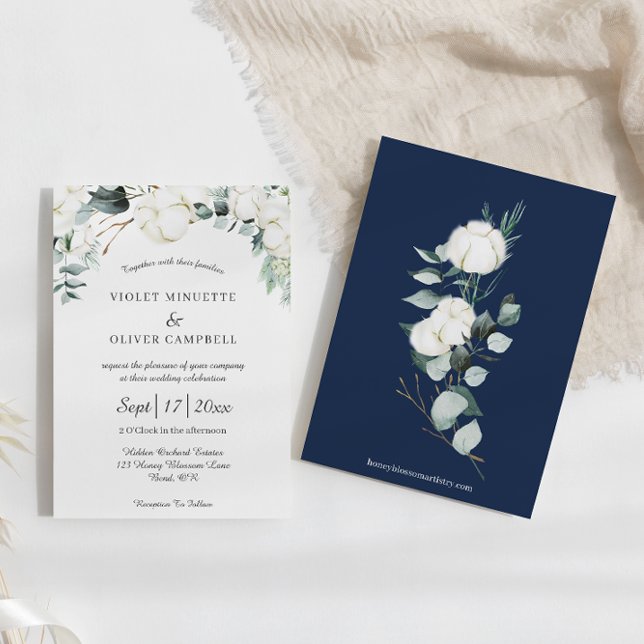 Eucalyptus Cotton | White Modern v3 Wedding Invitation (Creator Uploaded)