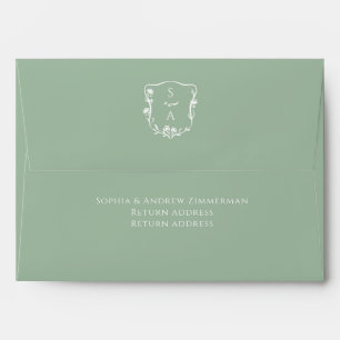 Eucalyptus Couple's Monogram Floral Crest Wedding Envelope