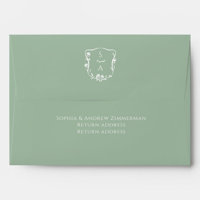 Eucalyptus Couple's Monogram Floral Crest Wedding Envelope (Back (Top Flap))