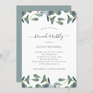 Eucalyptus Crest Green Leaves Brunch and Bubbly Invitation