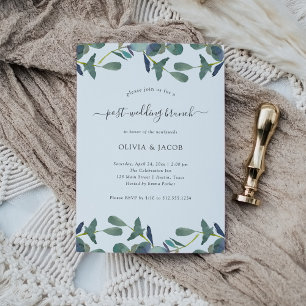 Eucalyptus Crest Green Leaves Post Wedding Brunch Invitation