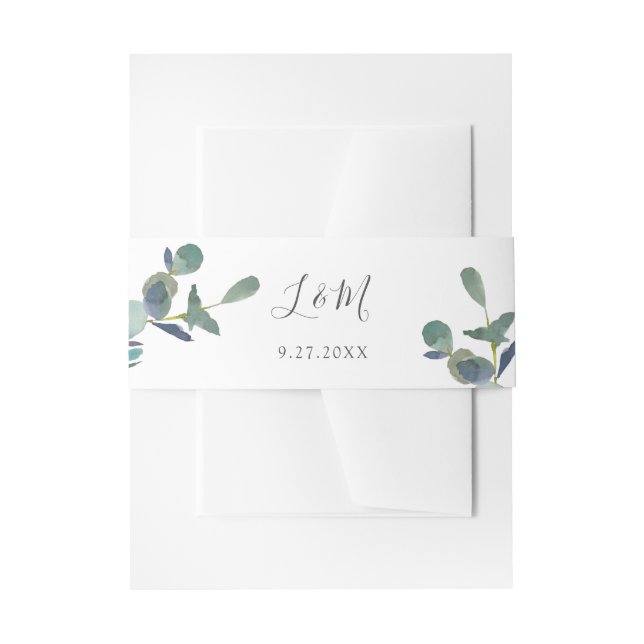 Eucalyptus Crest | Monogram Wedding Invitation Belly Band (Front Example)