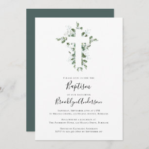 Eucalyptus Cross Baptism Invitation