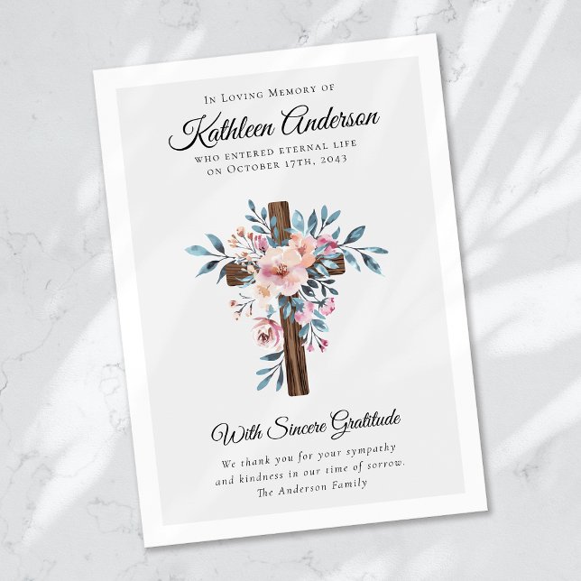 Eucalyptus Cross Funeral Memorial Thank You Card (Creator Uploaded)