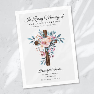 Eucalyptus Cross Funeral Memorial Thank You Card
