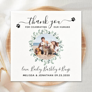 Eucalyptus Custom Dog Photo Thank You Pet Wedding Napkin