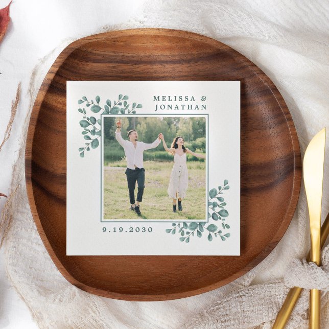 Eucalyptus Custom Photo Botanical Leaves Wedding Napkin (Creator Uploaded)