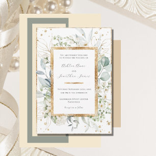 Eucalyptus Daisies Gold Elegant Wedding Invitation