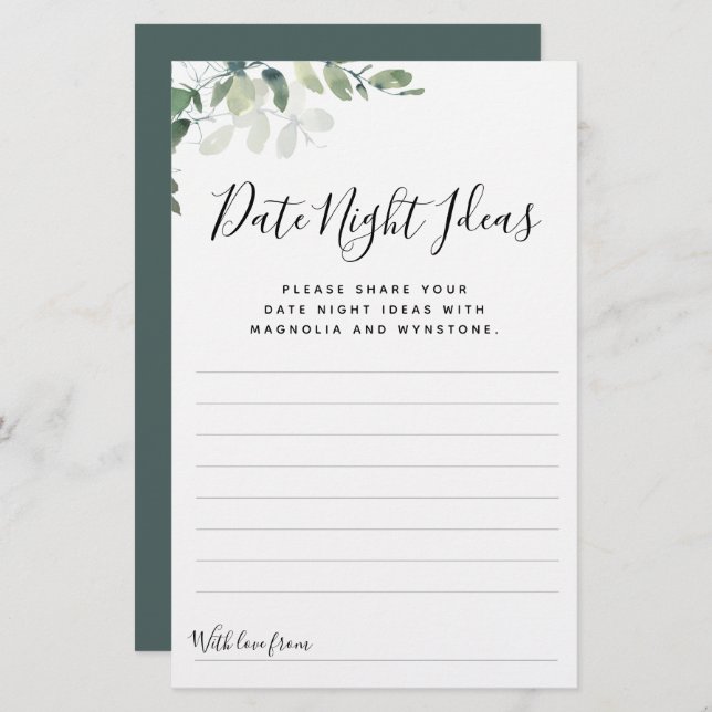 Eucalyptus Date Night Ideas Cards (Front/Back)