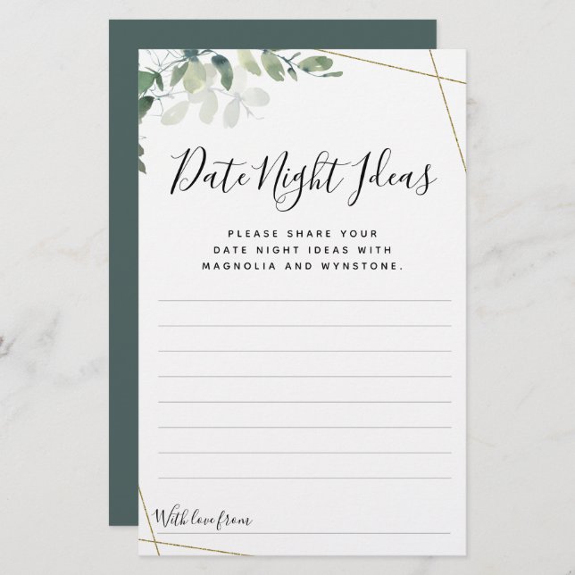 Eucalyptus Date Night Ideas Cards (Front/Back)