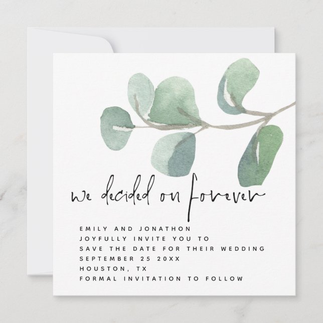 Eucalyptus Decided on Forever Save the Date Card (Front)