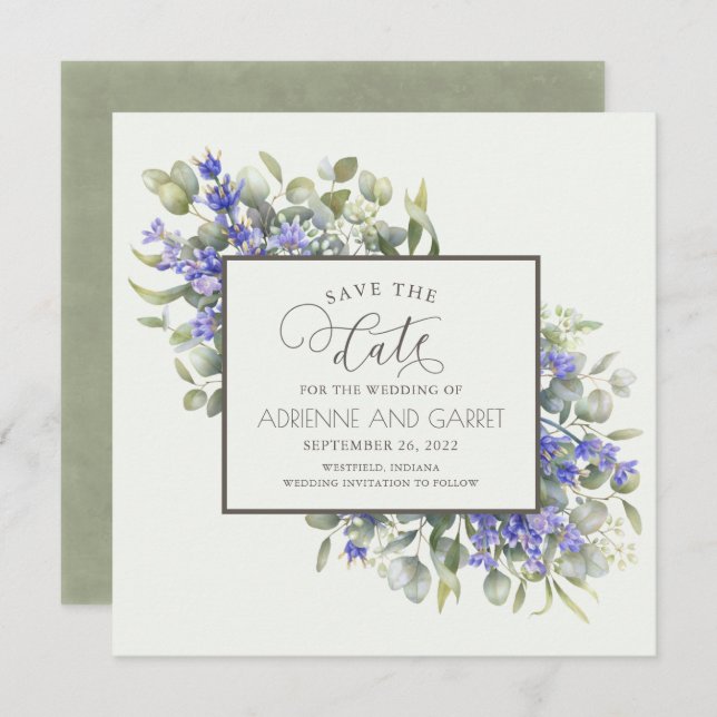 Eucalyptus & Delicate Lavender Wedding Save The Date (Front/Back)