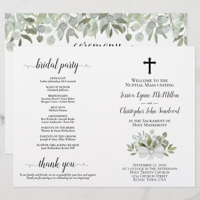 Eucalyptus DIY Fold Catholic Wedding Program (Front/Back)