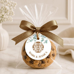 Eucalyptus Double Happiness Wedding Round Favour Tags