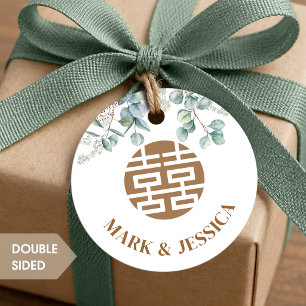 Eucalyptus Double Happiness Wedding Round Favour Tags