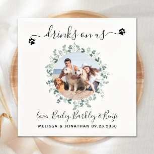 Eucalyptus Drinks On Us Custom Photo Pet Wedding Napkin