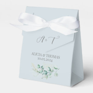 Eucalyptus Dusty Blue Botanical Initials Wedding Favour Box
