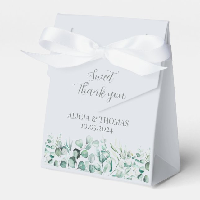 Eucalyptus Dusty Blue Botanical Wedding  Favour Box (Front Side)