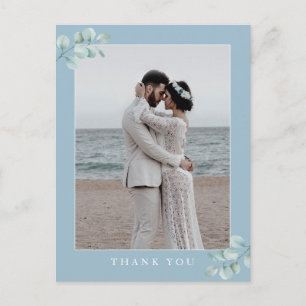 Eucalyptus Dusty Blue Wedding Photo Thank You Postcard