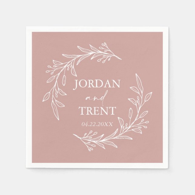 Eucalyptus Dusty Rose Custom Wedding Napkins (Front)
