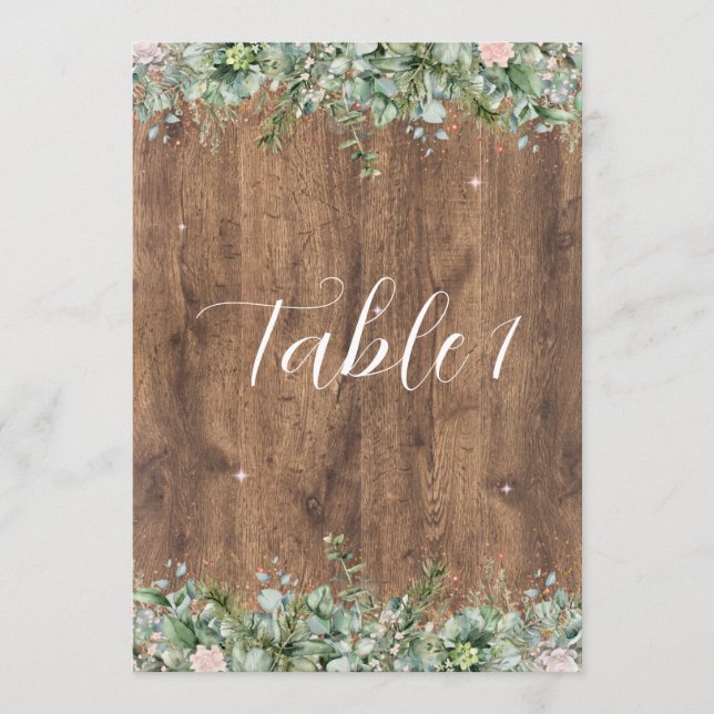 Eucalyptus Dusty Rose Table Numbers | Greenery (Front)