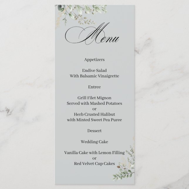 Eucalyptus Elegant Calligraphy Menu (Front)