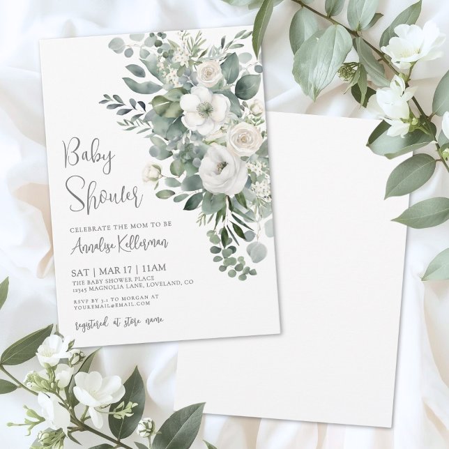Eucalyptus Elegant Floral Baby Shower Invitation (Eucalyptus Elegant Floral Baby Shower Invitation)